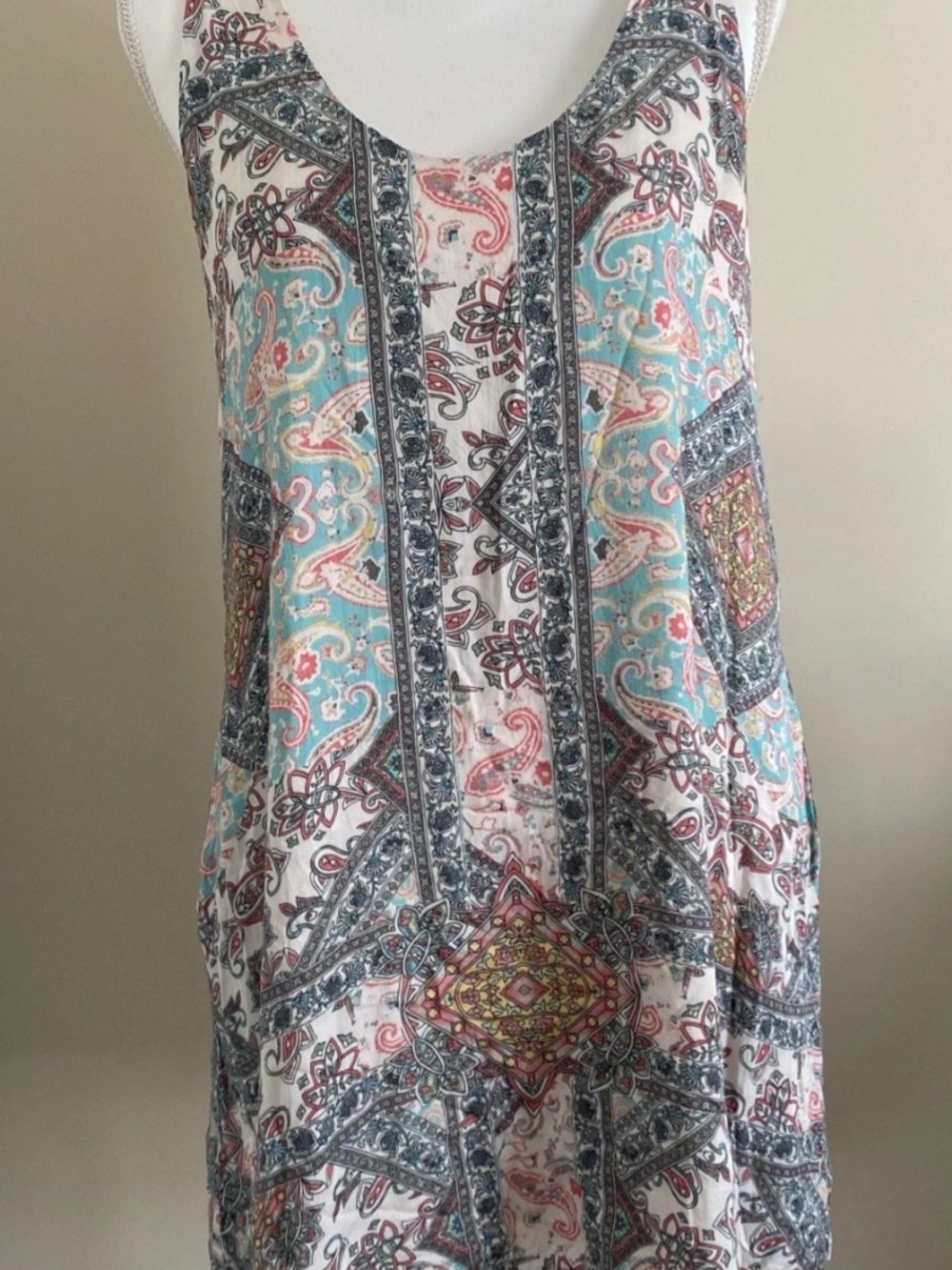 Lavender Brown Paisley Maxi Dress in White, Aqua and Pink